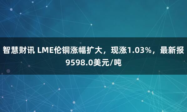 智慧财讯 LME伦铜涨幅扩大，现涨1.03%，最新报9598.0美元/吨